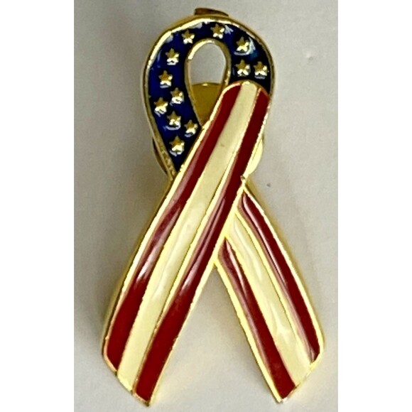 American Flag Lapel Pin Ribbon Pin Patriotic with Stars & Stripes Vintage? - Picture 1 of 3